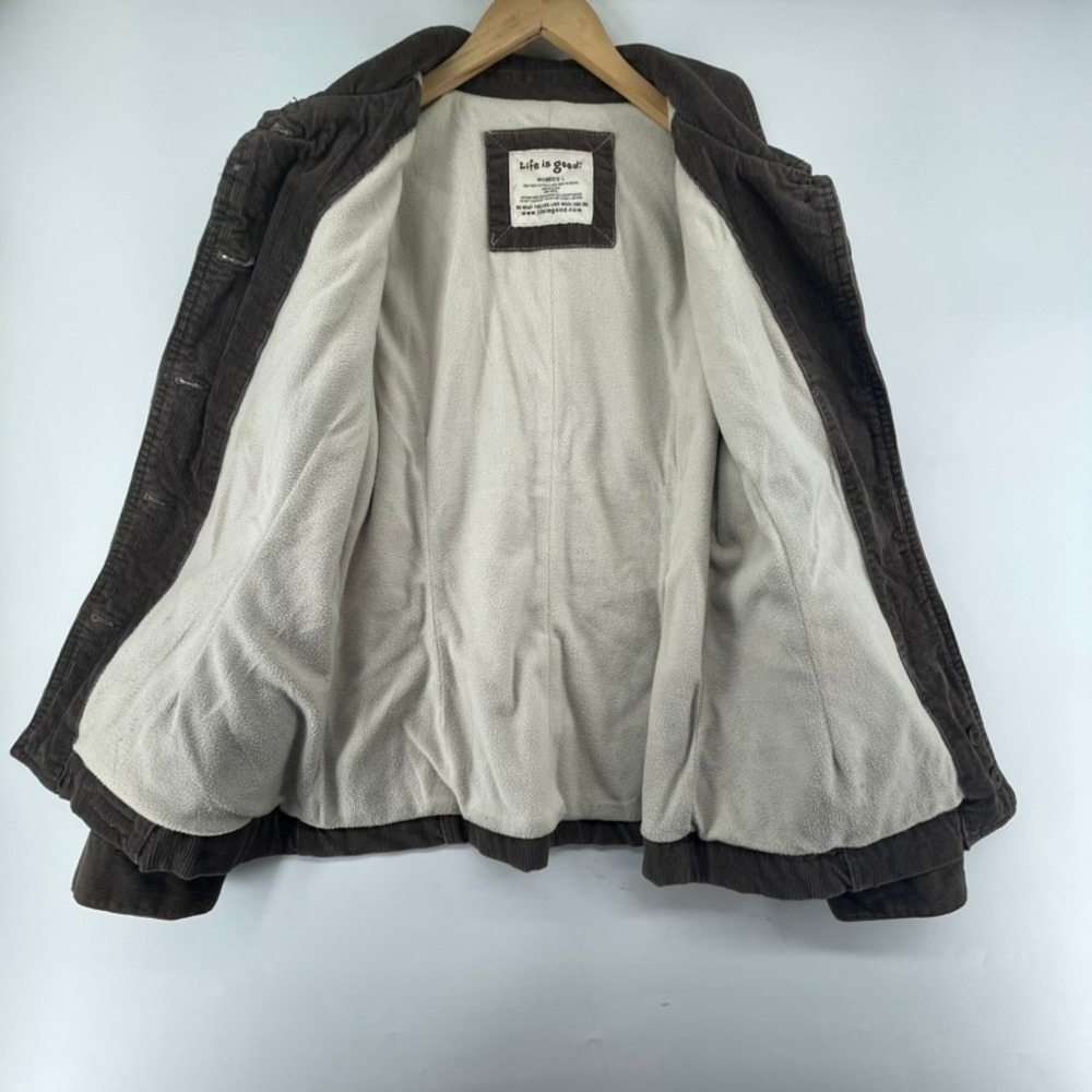 Life‎ Is Good Corduroy Jacket Coat Women Sz L Brown Fleece Lined Retro Grunge - Picture 7 of 16
